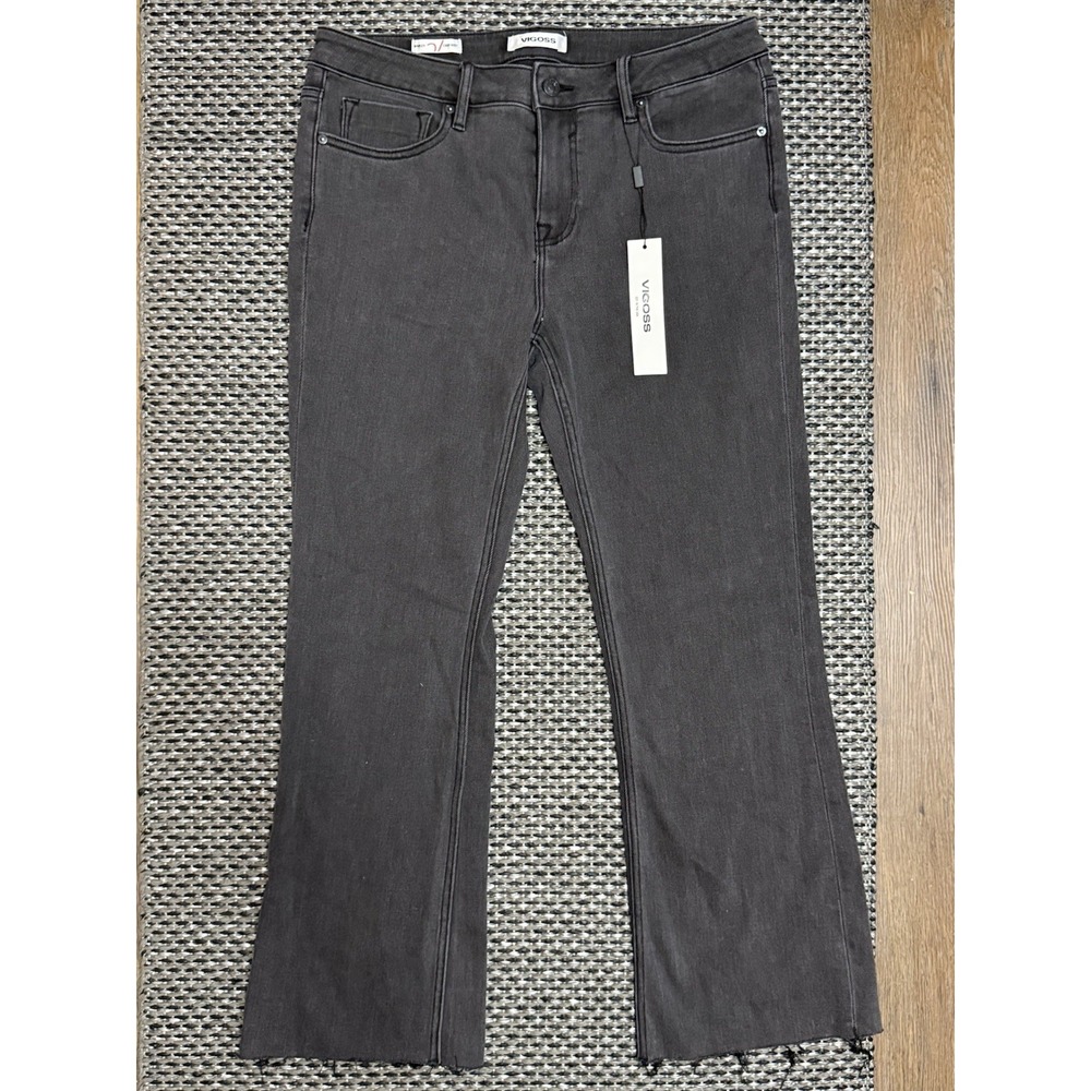 Vigoss Women's Marley Mid Rise Crop Bootcut Charcoal Gray Jeans Raw Hem  Sz 31